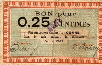 25 Centimes France Komitat 70 Corre Gutschein Fuer 25 Cen..., Postzegels en Munten, Verzenden