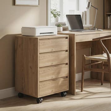 Mobiele Ladekast met 4 Lades - Bureau Ladekast op Wielen - 4, Verzenden, Nieuw