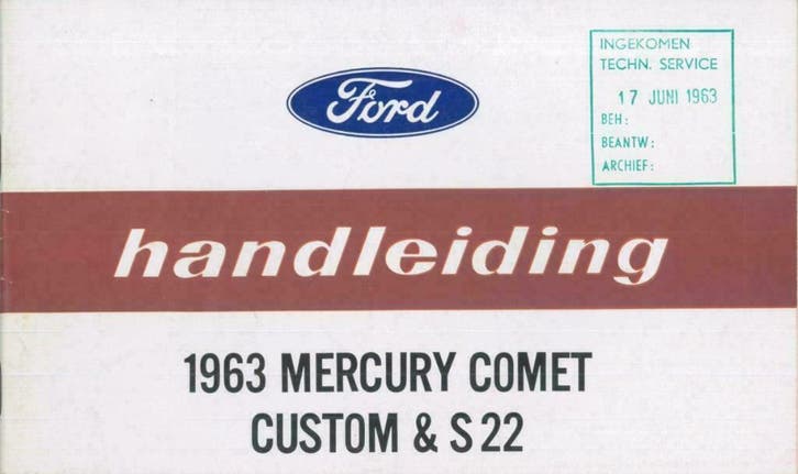 1963 Ford Mercury Comet Custom & S22 Handleiding, Auto diversen, Handleidingen en Instructieboekjes, Verzenden