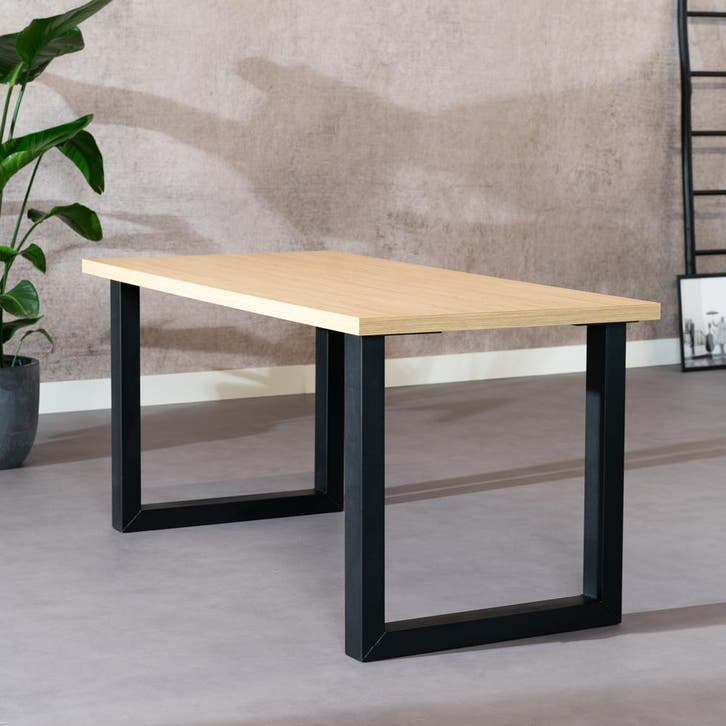 50% Korting: Eettafel Alec melamine eiken 160 x 80 cm, Huis en Inrichting, Tafels | Eettafels, Zo goed als nieuw, Rechthoekig
