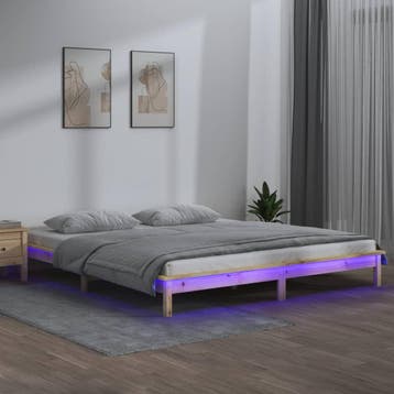 vidaXL Bedframe LED massief hout 180x200 cm, Huis en Inrichting, Eenpersoons, Bruin, Verzenden, Nieuw