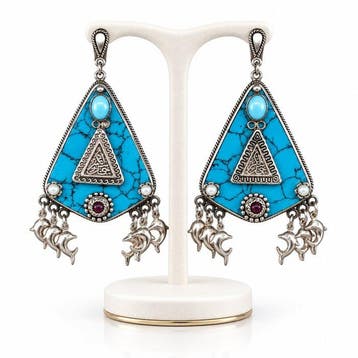 Turquoise - Zilver - Oorbellen