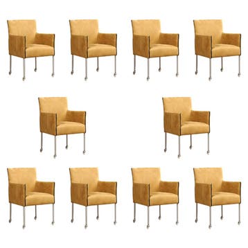 Set van 10 Leren eetkamerstoelen More - Kenia Walnut, Ophalen of Verzenden, Nieuw, Leer