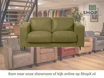 Leren bank Clear - 2 zits - Kenia Olive (olijf) - Poten, Bohemian, Eigentijds, Modern, Retro, Vintage, 150 tot 200 cm, Nieuw, Ophalen of Verzenden