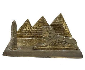 Vintage messing beeldje met sfinx en obelisk, Oud-Egyptisch, Verzenden, Gebruikt
