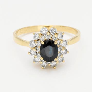 Ring - 18 karaat Geel goud Saffier - Diamant, Sieraden, Tassen en Uiterlijk, Ringen, Nieuw