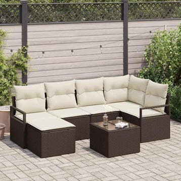 vidaXL Bankstel 7 st Bruin en Crème poly rattan, Verzenden, Nieuw, Rotan, 7 zitplaatsen