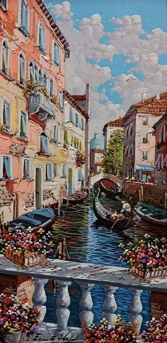 Ernesto Rispoli (1948) - Canale di Venezia, Antiek en Kunst, Kunst | Schilderijen | Klassiek