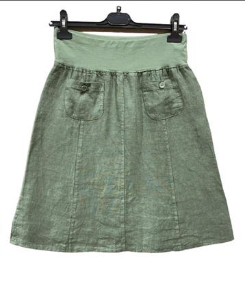 Korte linnen rok MILITAIR GROEN kleur - met zakken - 100%, Nieuw