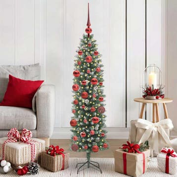 vidaXL Kunstmatige slanke kerstboom Groen en Wit 150 cm, Diversen, Verzenden, Nieuw