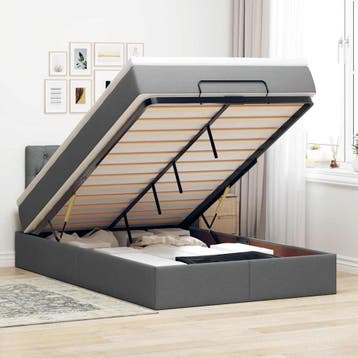 vidaXL Bed met matras 120x200 cm stof donkergrijs, Verzenden, Nieuw, Twijfelaar, 120 cm