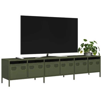 vidaXL Tv-meubel 202x39x43,5 cm koudgewalst staal olijfgroen, Verzenden, Nieuw, Metaal