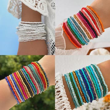 Set van 7 Elastische Rijstkorrel Armbanden - Handgeweven Kle, Verzenden, Nieuw