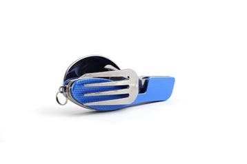 inklapbaar Survival Bestek + blikopener - Blauw, Caravans en Kamperen, Kampeergereedschap, Ophalen of Verzenden, Nieuw