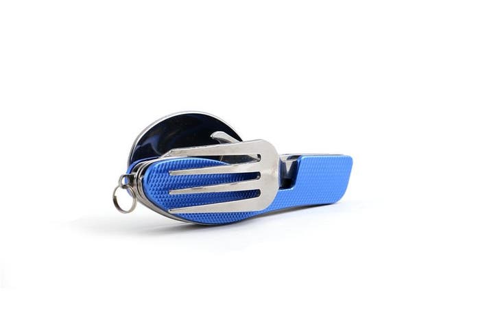 inklapbaar Survival Bestek + blikopener - Blauw, Caravans en Kamperen, Kampeergereedschap, Nieuw, Ophalen of Verzenden