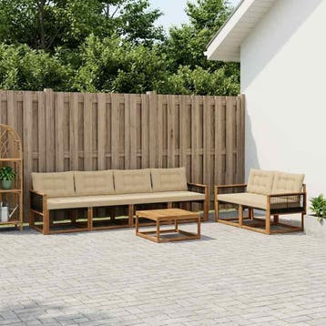 vidaXL Buiten bankenset met kussen 7 pcs Natuurlijk en Beige, Verzenden, Nieuw