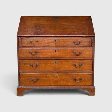 Prachtige antieke eiken klep-secretaire, England, 18e eeuw -