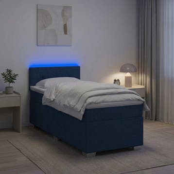 vidaXL Boxspring Bed met Matras en LED Blauw 90 x 200 cm, Verzenden, Nieuw, Eenpersoons, Blauw