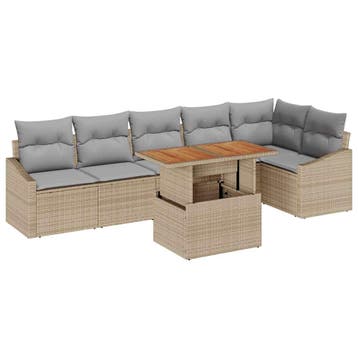 vidaXL Tuin Eetset met kussen 7 pcs Beige en Grijs, Tuin en Terras, Tuinsets en Loungesets, Verzenden, Nieuw, Rotan, 7 zitplaatsen