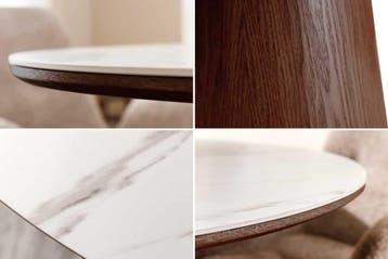 Ronde eettafel UNIQUE 120cm Wit Bruin Walnoot Hout Keramiek, Huis en Inrichting, Tafels | Eettafels, Ophalen of Verzenden, Nieuw