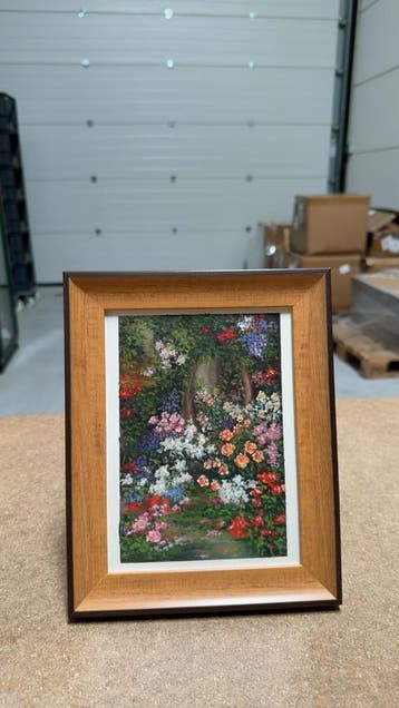 Handgeschilderd Bloementuin Schilderij in Klassieke Lijst, Ophalen of Verzenden, Nieuw