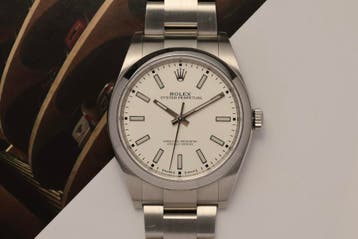 Rolex Oyster Perpetual 39 114300 Witte Wijzerplaat 2018, Staal, Gebruikt, Polshorloge, Ophalen of Verzenden