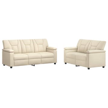 vidaXL Bankstel 2 pcs Crèmekleurig Kunstleer, Huis en Inrichting, Verzenden, Nieuw, Leer, 150 tot 200 cm