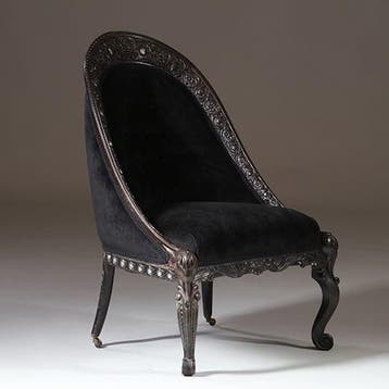 Koloniale dames-zetel massief ebbenhout ca 1800 met zwarte v, Antiek en Kunst, Ophalen of Verzenden