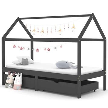 vidaXL Kinderbedframe met lades grenenhout donkergrijs, Kinderen en Baby's, Kinderkamer | Bedden, Verzenden, Nieuw