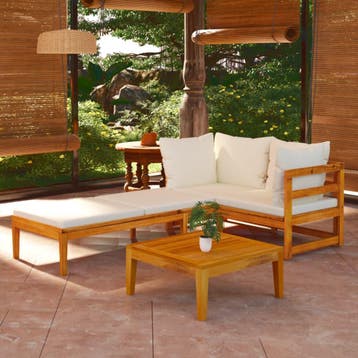 vidaXL 3-delige Loungeset met crèmewitte kussens acaciahout, Tuin en Terras, Tuinsets en Loungesets, Verzenden, Nieuw, Hardhout