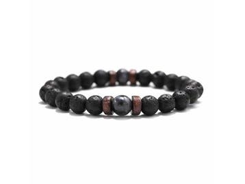 Veiling - Heren Armband Lava Steen Zwart, Sieraden, Tassen en Uiterlijk, Armbanden, Nieuw