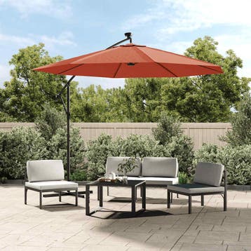 vidaXL Zweefparasol met LED-verlichting en stalen paal, Verzenden, Nieuw, 3 tot 4 meter, Zweefparasol