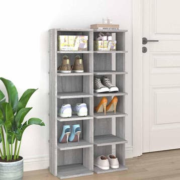 vidaXL Schoenenrekken 2 st 27,5x27x102 cm bewerkt hout grijs, Huis en Inrichting, Kasten | Schoenenrekken, Verzenden, Nieuw