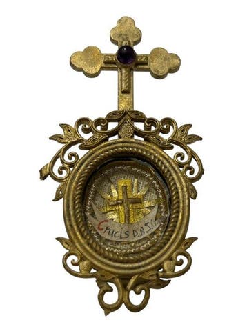 Reliekhouder - Brons, Gouden cartouche, Glas, Hout - 20e