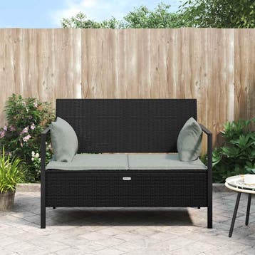 vidaXL Tuinbank 2-zits met kussens poly rattan zwart, Tuin en Terras, Tuinbanken, Verzenden, Nieuw