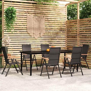 vidaXL 7-delige Tuinset zwart, Verzenden, 6 zitplaatsen, Nieuw, Rvs