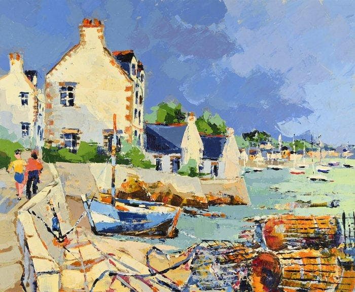 Jean-Paul Fouache (né en 1943) - Petit port breton, Antiek en Kunst, Kunst | Schilderijen | Klassiek
