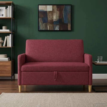 vidaXL Bank met opslag Wijnrood 122 x 78 x 87 cm Polyester, Huis en Inrichting, Banken | Bankstellen, Verzenden, Nieuw, Kunststof