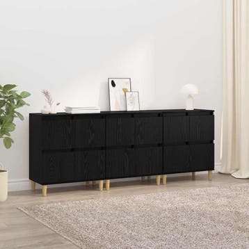 vidaXL Dressoirs 3 st Zwart Eiken 60 x 35 x 70 cm Bewerkt, Huis en Inrichting, Kasten | Dressoirs, Verzenden, Nieuw, 50 tot 100 cm