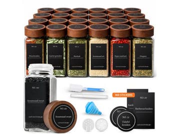 Five Stars® 24-delige Glazen Kruidenpotjes Set - Acacia, Verzenden, Nieuw