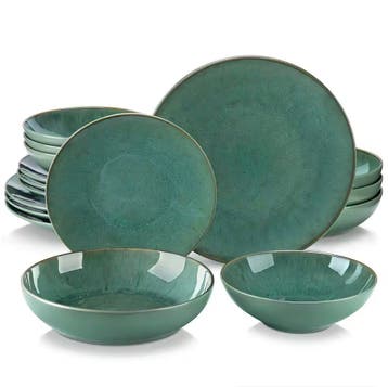 Bauhaus Groen Reliëf Serviesset 16-delig – Keramisch Servies, Verzenden, Nieuw, Keramiek, Compleet servies