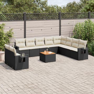 vidaXL 11-delige Loungeset met kussens poly rattan zwart, Verzenden, Nieuw, Loungeset