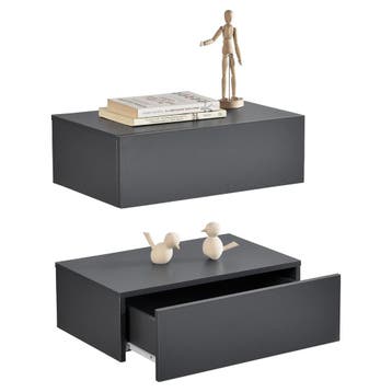 Wandplank met lade set van 2 zwevend 46x30x15 cm donkergrijs, Verzenden, Nieuw