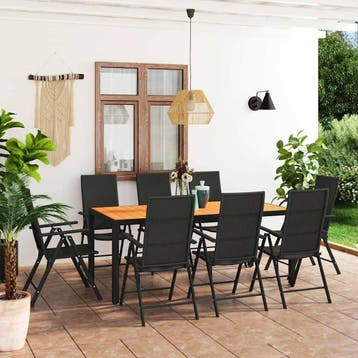 vidaXL 9-delige Tuinset zwart en bruin, Tuin en Terras, Verzenden, Nieuw, Meer dan 8 zitplaatsen, Tuinset
