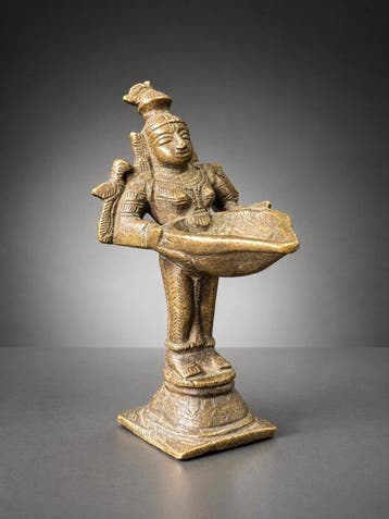 Beeld, No reserve! - Deepalakshmi - 19th c. - 10 cm - Brons