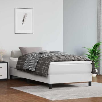 vidaXL Boxspring bed kunstleer wit 90x200 cm, Overige materialen, 90 cm, Eenpersoons, Verzenden