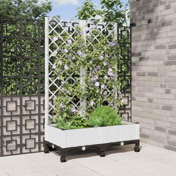 vidaXL Tuinplantbak met schutting en wielen Wit 80 x 40 x, Verzenden, Nieuw, Minder dan 60 cm