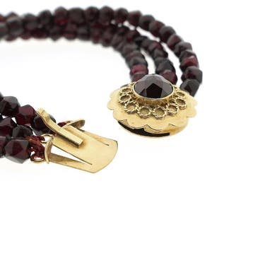 Antiek glaskralen armband met gouden slot; 16 cm, Ophalen of Verzenden, Gebruikt, Goud, Goud
