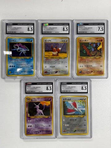 Pokémon - 5 Graded card - Suicune, Eevee, Sudowoodo, Espeon,, Hobby en Vrije tijd, Nieuw