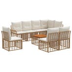 vidaXL Buiten bankenset 9 pcs Natuurlijk en Crème Wit, Tuin en Terras, Tuinsets en Loungesets, Verzenden, Nieuw, Rotan, Meer dan 8 zitplaatsen